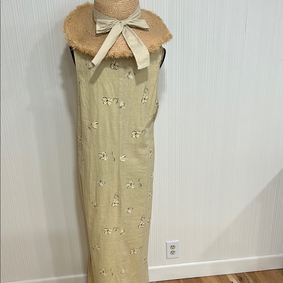 Vintage White Stag  Linen Cotton Cream Pleated Maxi Sundress - Picture 7 of 11